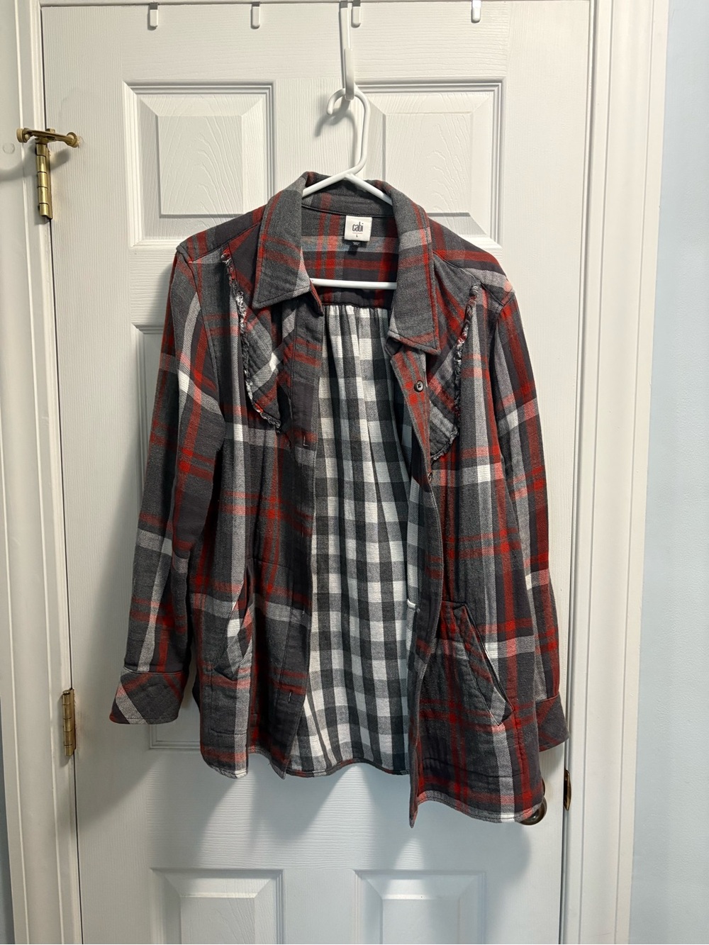 CAbi Red and Gray Plaid Button-Front  Shirt Jacket Style 4164 Tavern